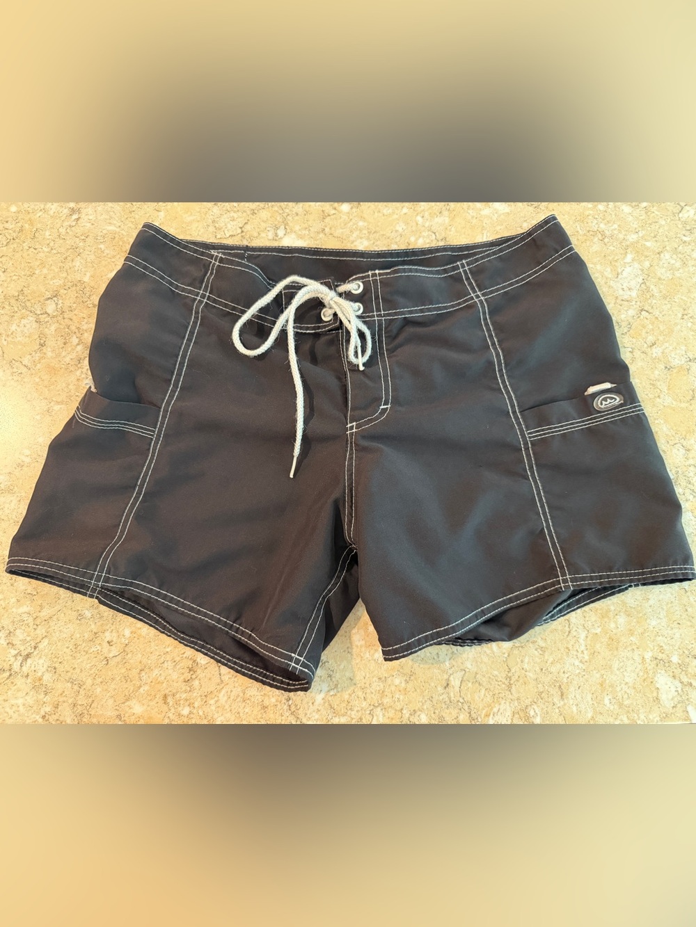 Women's Black Athletic Swim/Board Shorts with Contrast Stitching